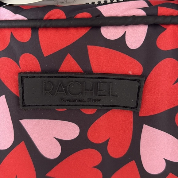 NWT Rachel Roy Red Pink Heart Pattern hanging valet cosmetic travel case Bag zip - Picture 2 of 12